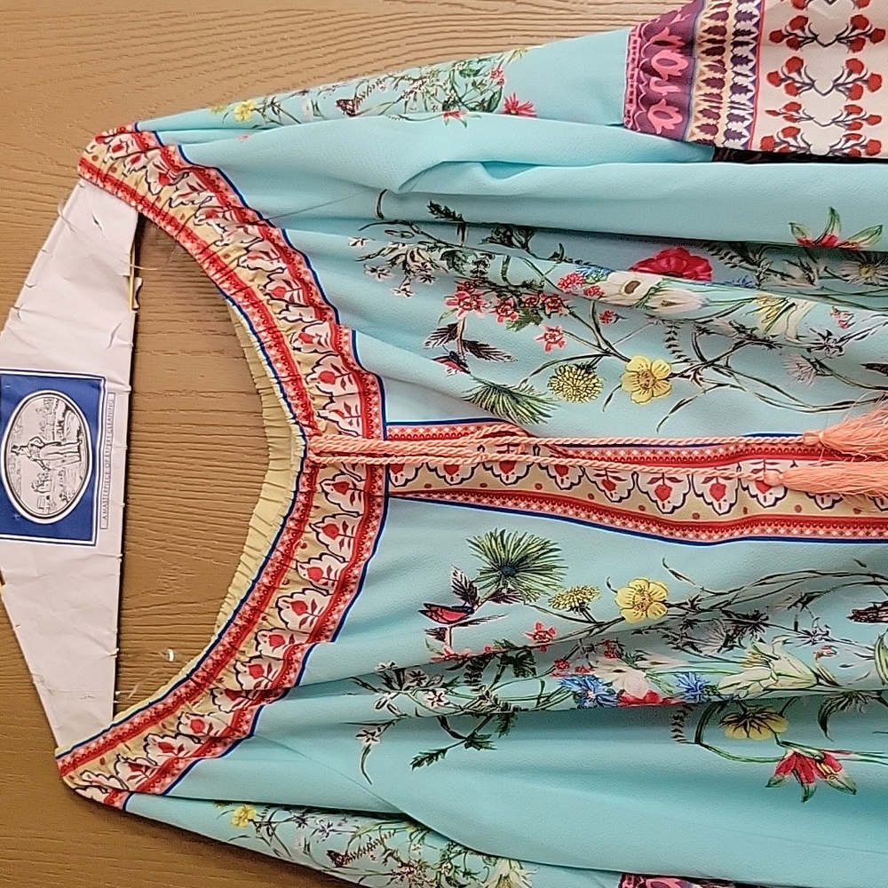 NWT Floral Umgee boho style dress/tunic...can be worn off shoulder p2p 25. Teal - Picture 2 of 8